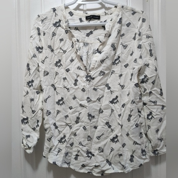 Womens Mandy Evans Rayon Seamstress  Sewing Print Blouse Size XS - Picture 1 of 4